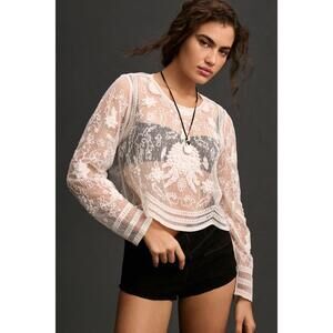 By Anthropologie Long-Sleeve Mesh Appliqué Top XL NWT